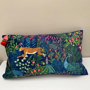 Cynthia Rowley Embroidered Feather Velvet Leopard Jungle Cheetah Throw Pillow